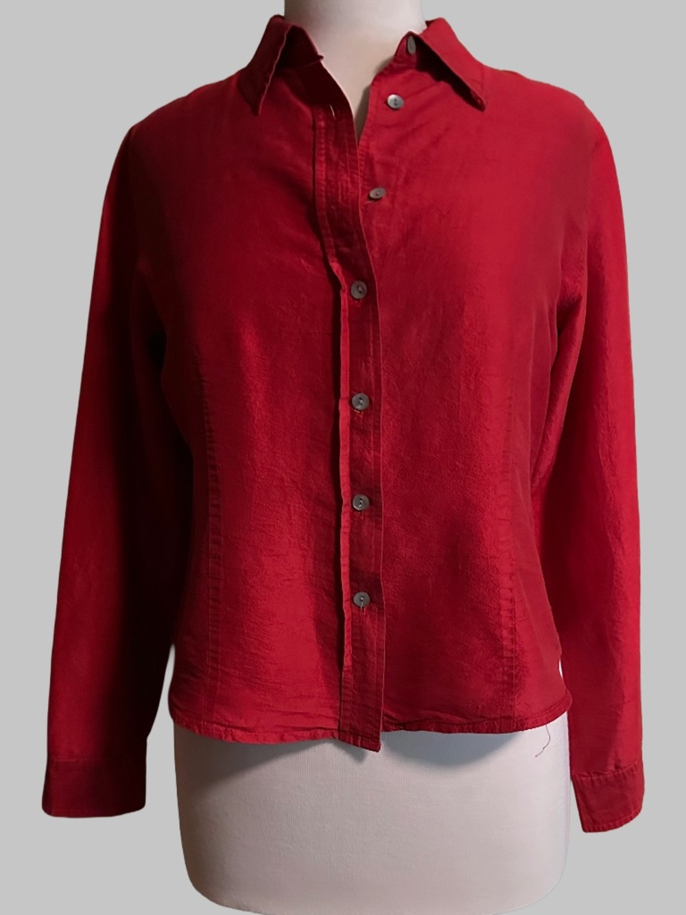 Vintage 90s Finity 100% Silk Button Down Blouse Crimson Red Size 10